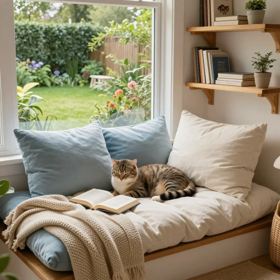 Cozy Reading Nook with Plush Cushions