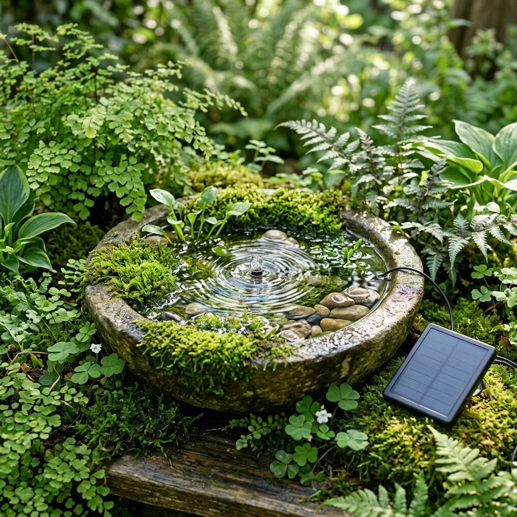 Mini Solar Fountain with Moss and Stones