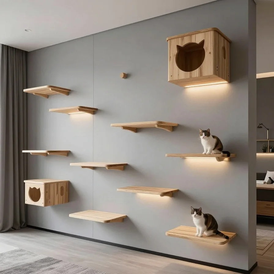 Modern Cat Shelf with LED Lighting