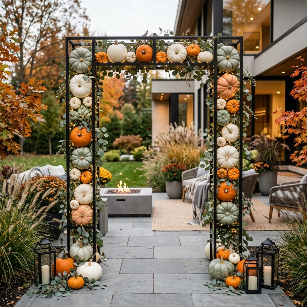 Modern Pumpkin Archway with Fairy Lights