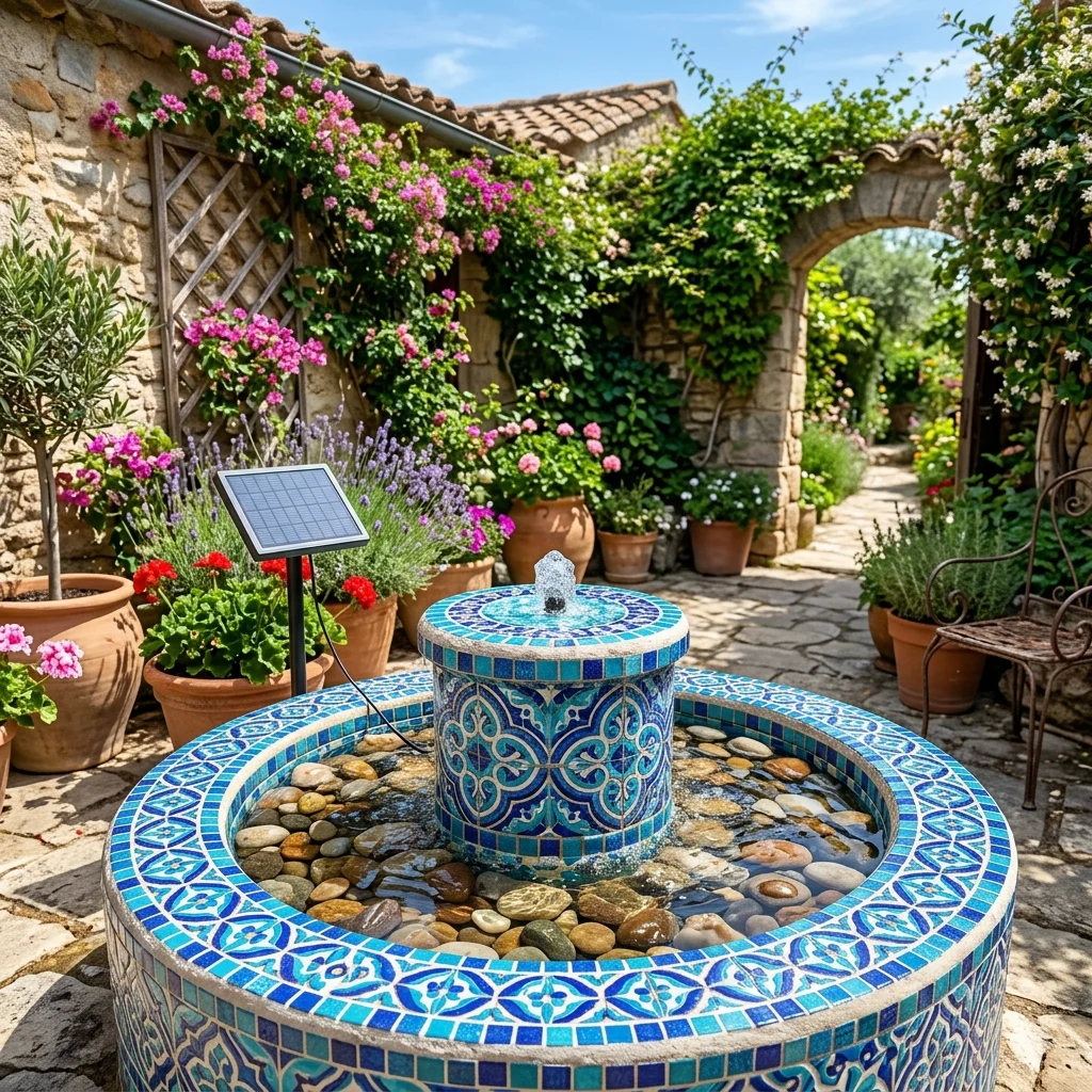 Mosaic Tile Solar Fountain