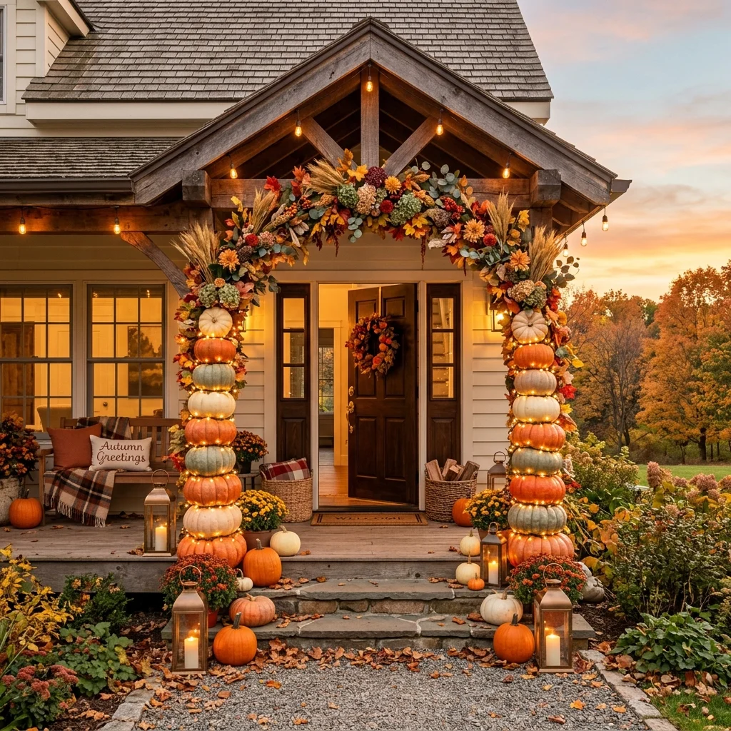 Pumpkin Archway with Twinkling Lights