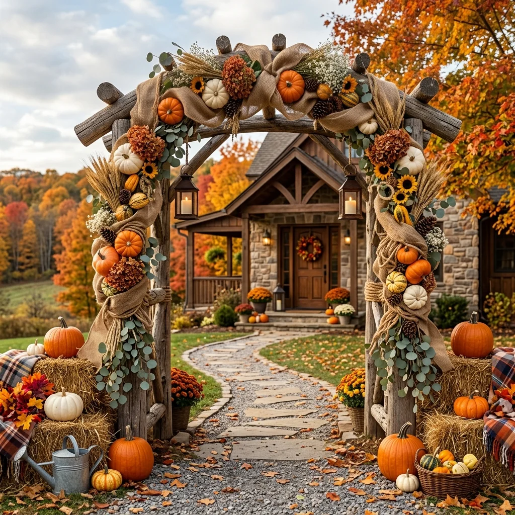 Rustic Pumpkin Archway with Burlap and Twine