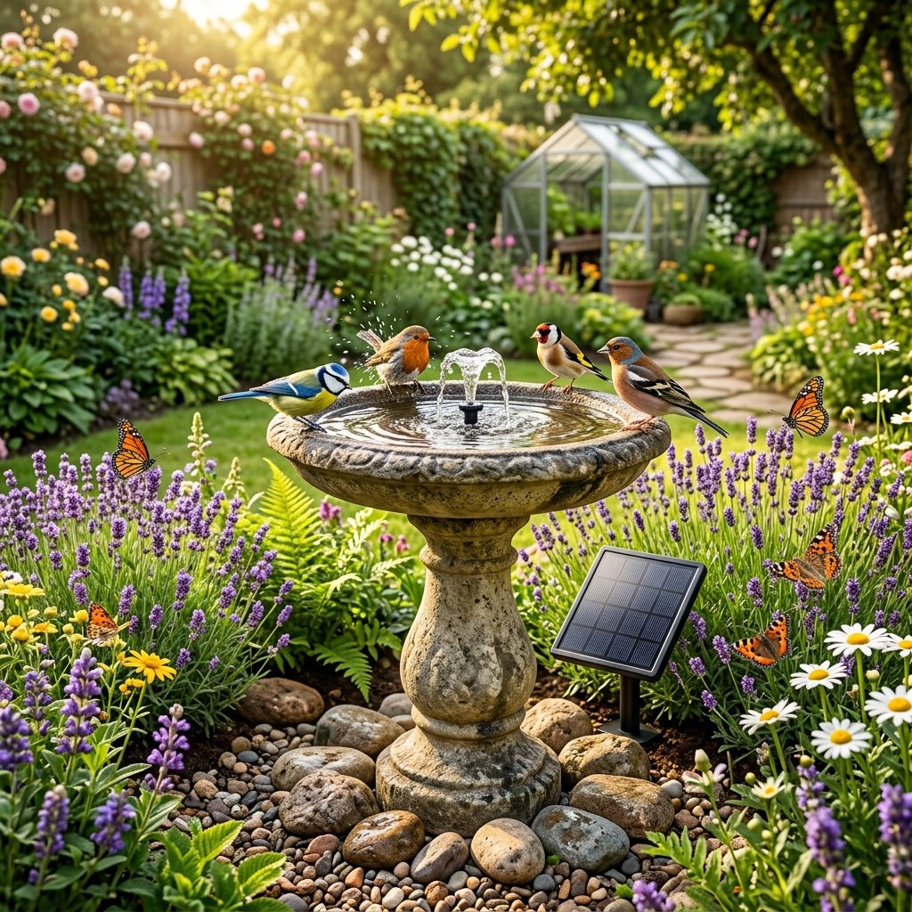 Solar-Powered Birdbath Fountain