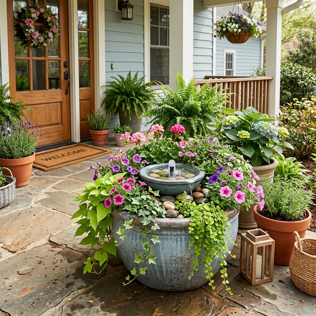 Solar-Powered Fountain with Planter