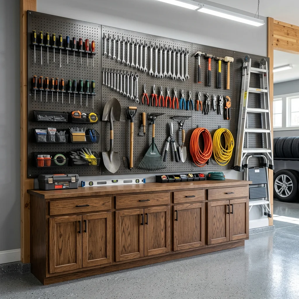 Utilize Vertical Space with a Pegboard and Hooks