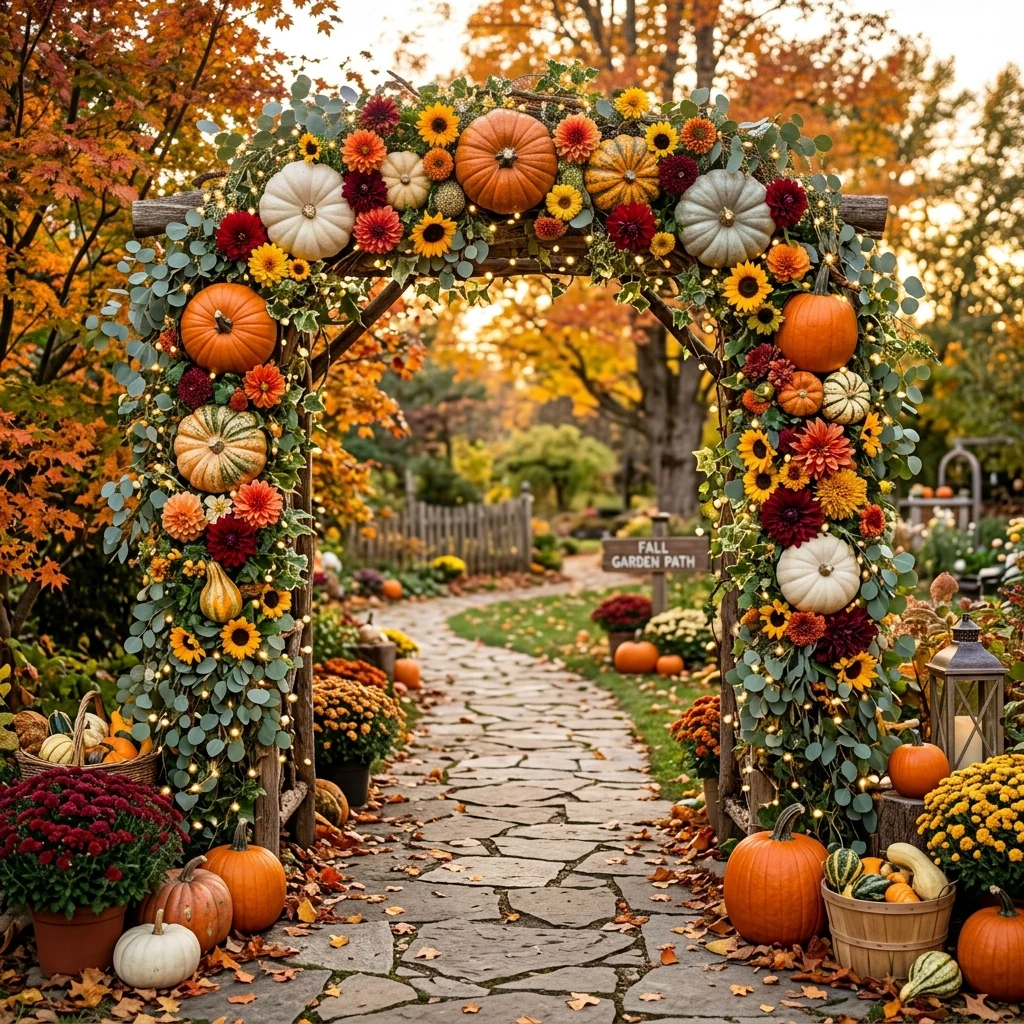 Whimsical Pumpkin Archway with Floral Accents
