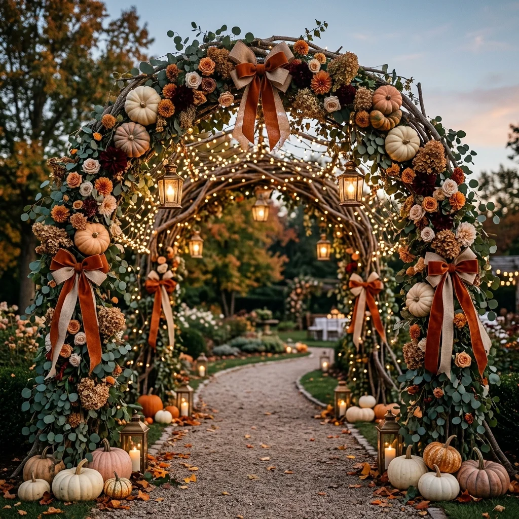 Whimsical Pumpkin Archway with Floral Garland