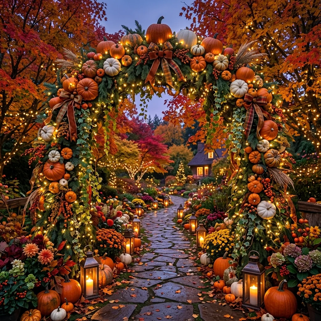 Whimsical Pumpkin Archway with Twinkling Lights