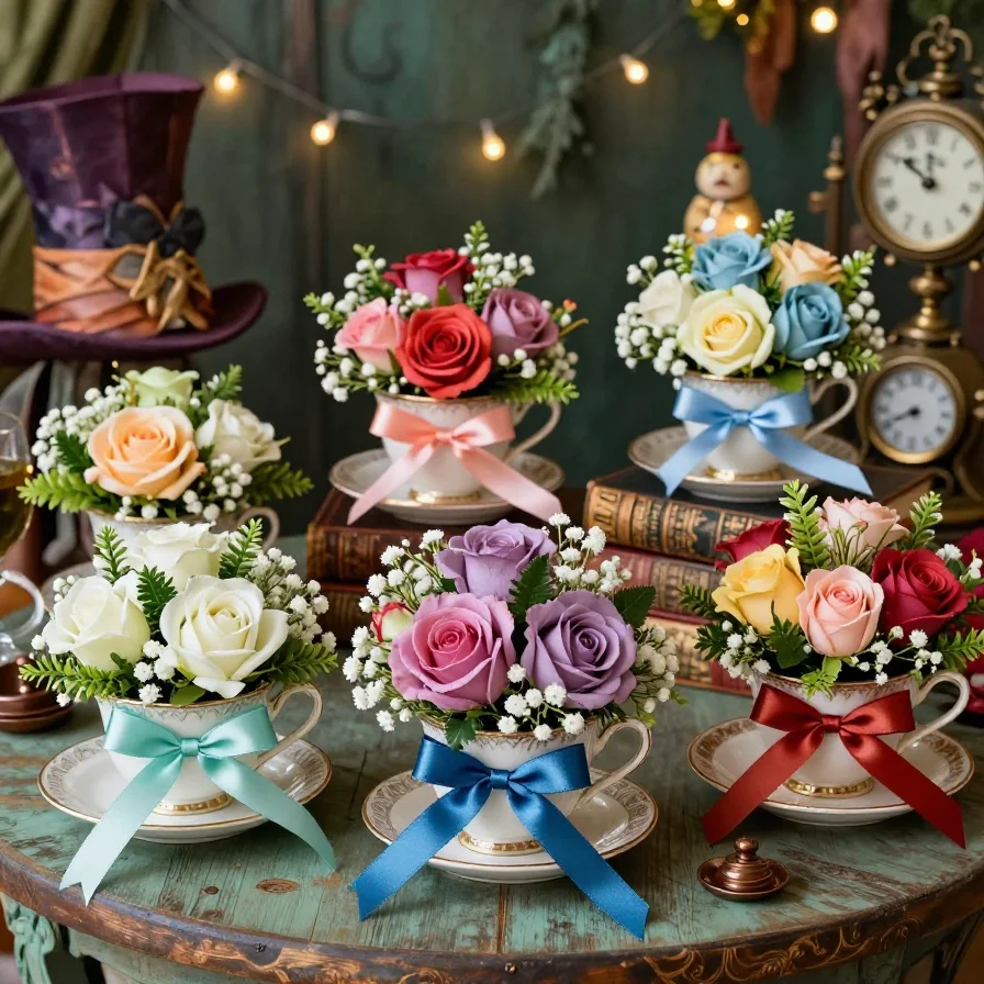 Whimsical Teacup Flower Arrangements 