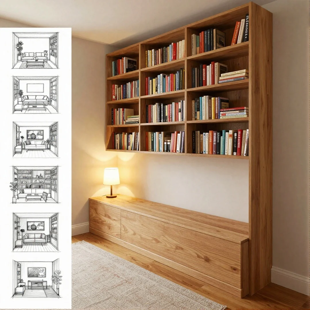 Bookshelf Nook - 20 living room ideas a step by step drawing guide
