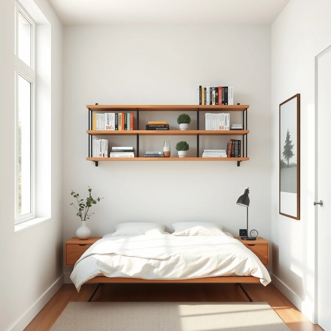 Floating Shelves - 21 bedroom ideas for small rooms drawing and design tips