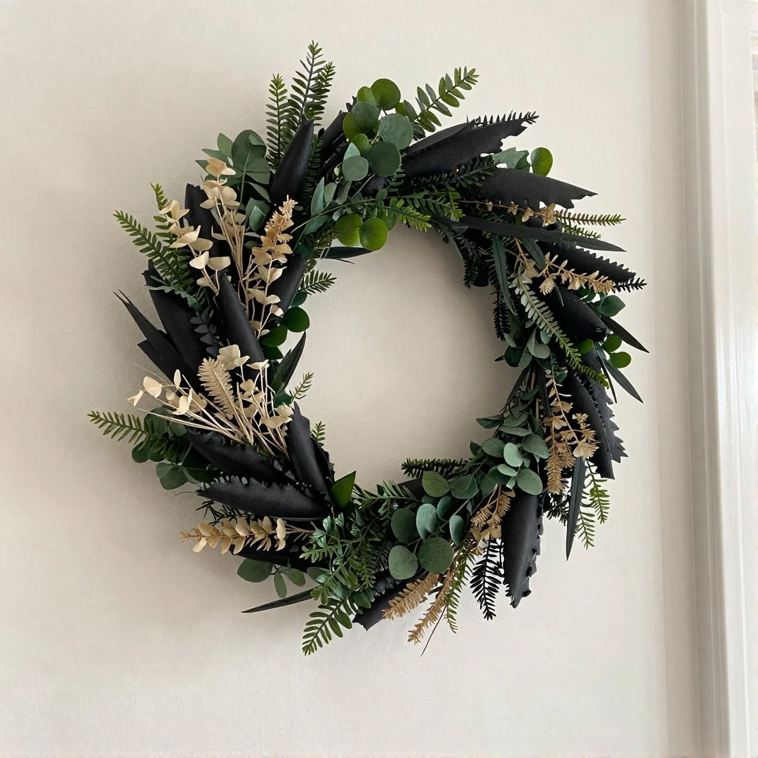 Black Wreath - 22 halloween indoor decor ideas