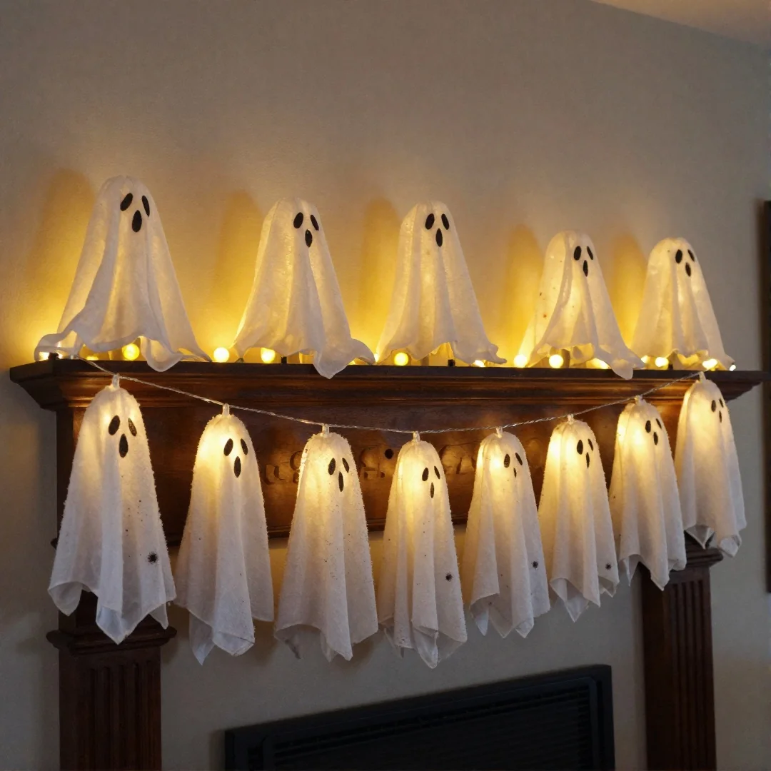 Ghost String Lights - 22 halloween indoor decor ideas