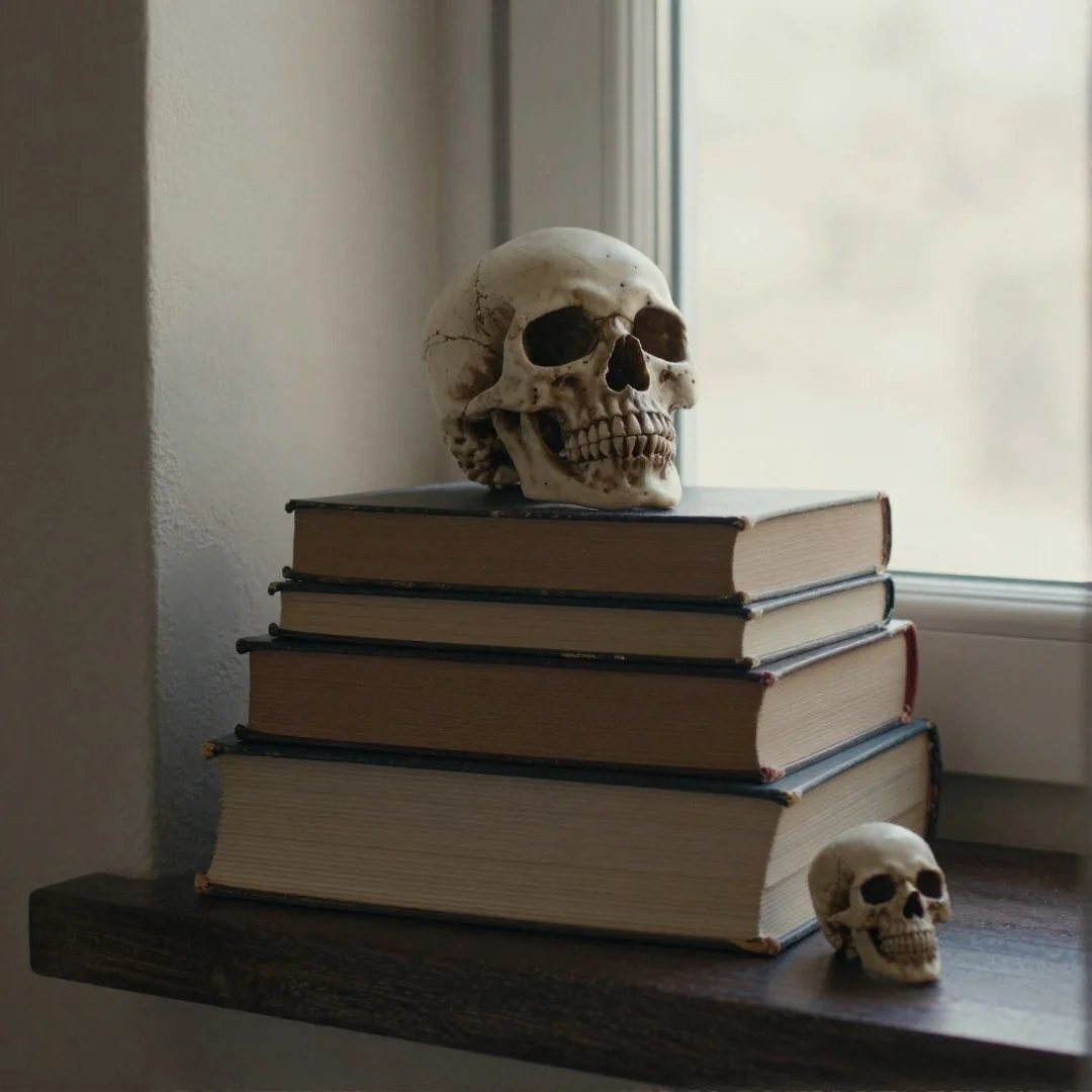 Skull Book Stack - 22 halloween indoor decor ideas