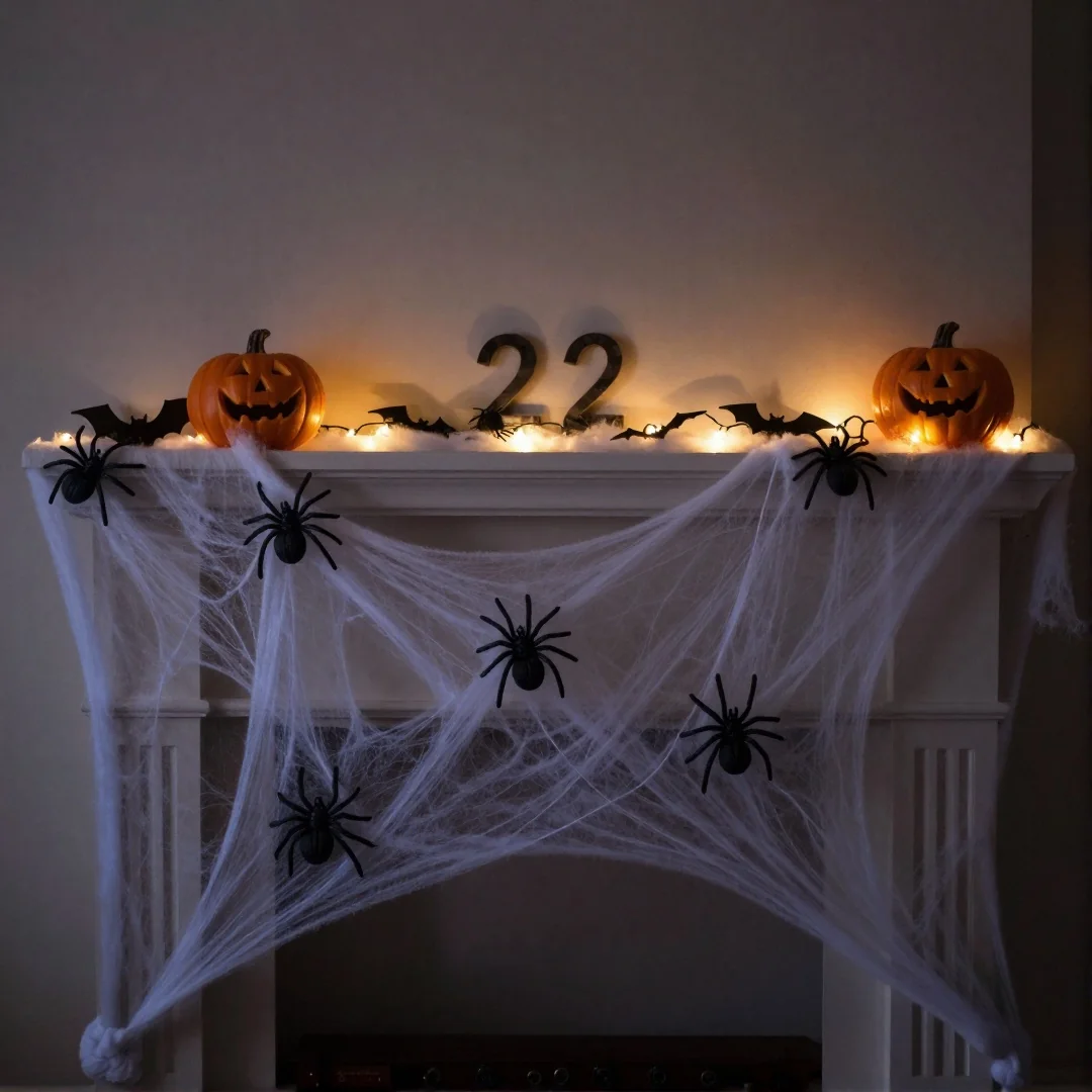 Spider Web Mantel - 22 halloween indoor decor ideas