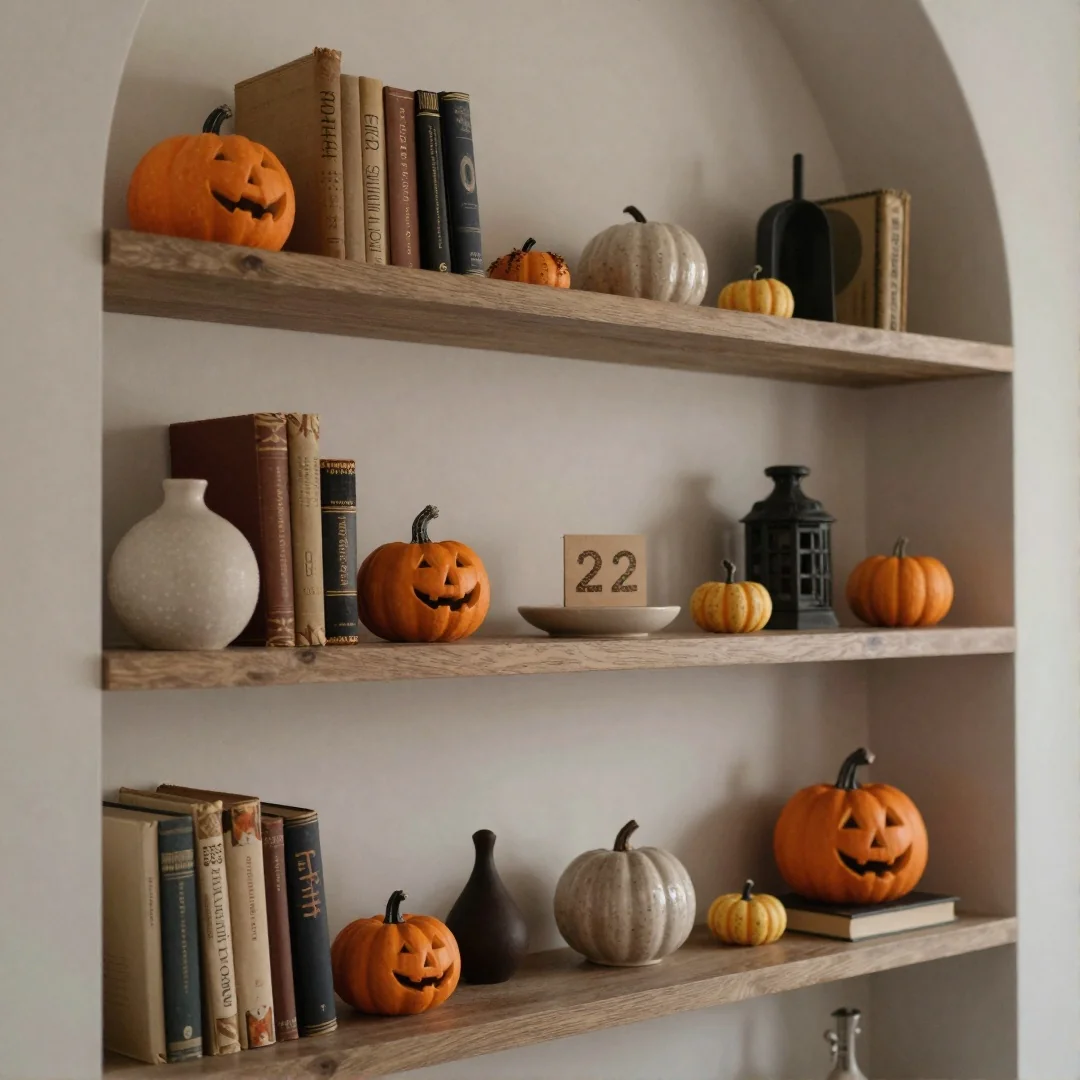 Spooky Shelf Vignette - 22 halloween indoor decor ideas
