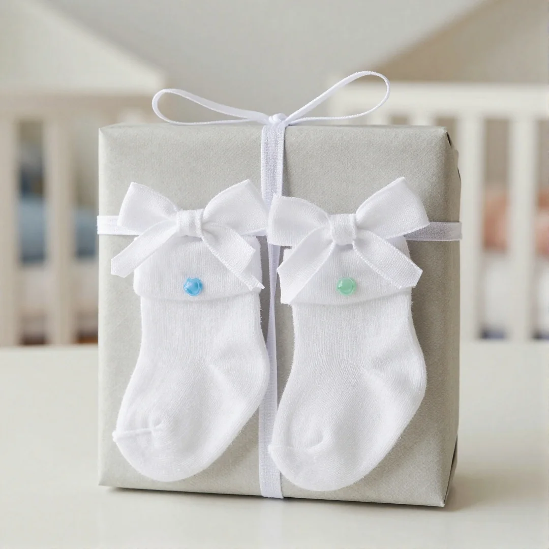 Baby Sock Embellishments - baby shower gift wrapping ideas