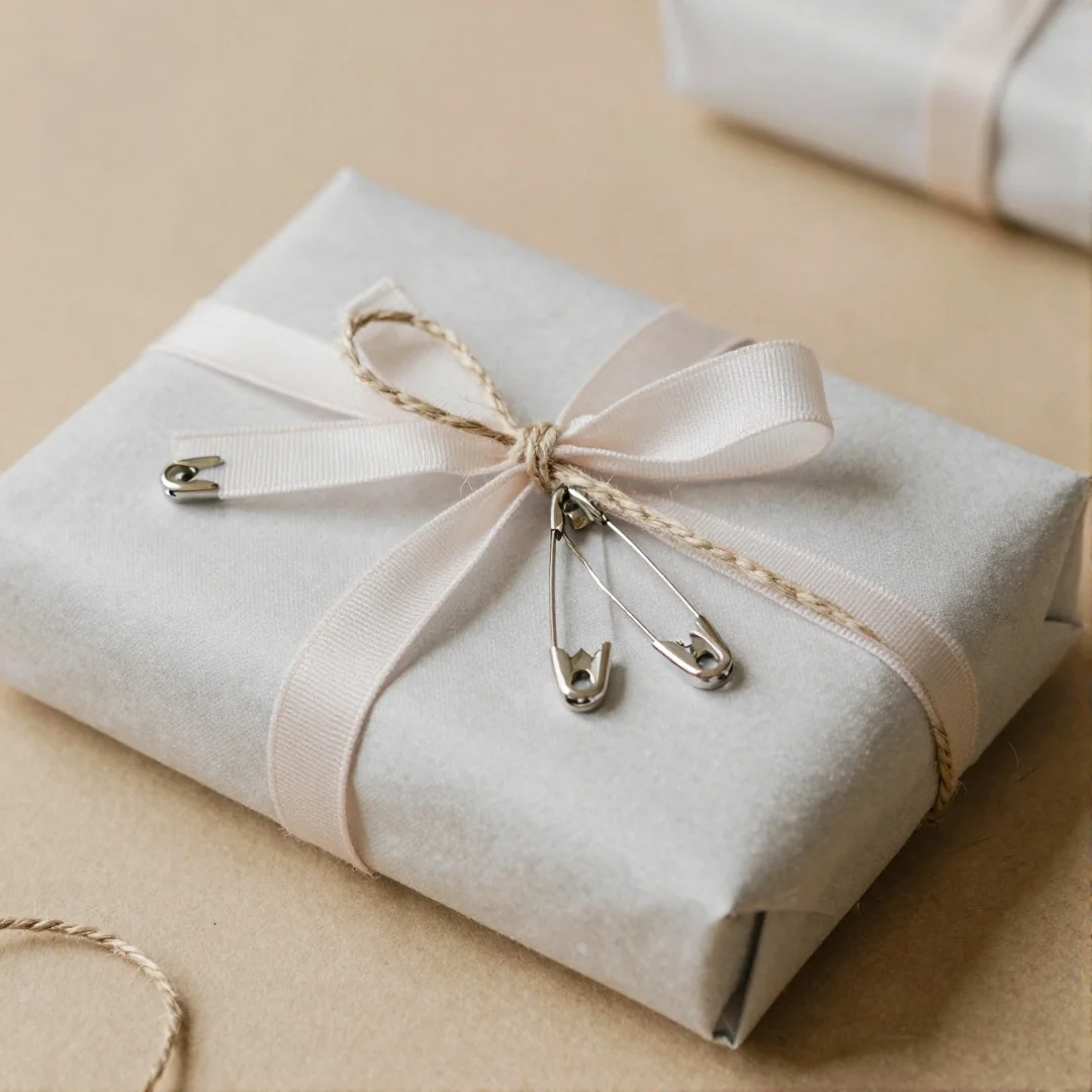Safety-Pinned Décor - baby shower gift wrapping ideas