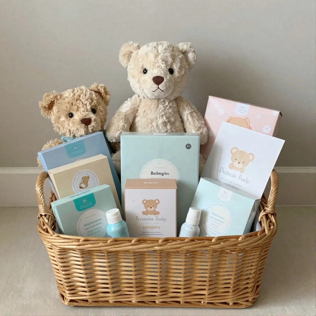 Wicker Basket Gift Wrapping - baby shower gift wrapping ideas