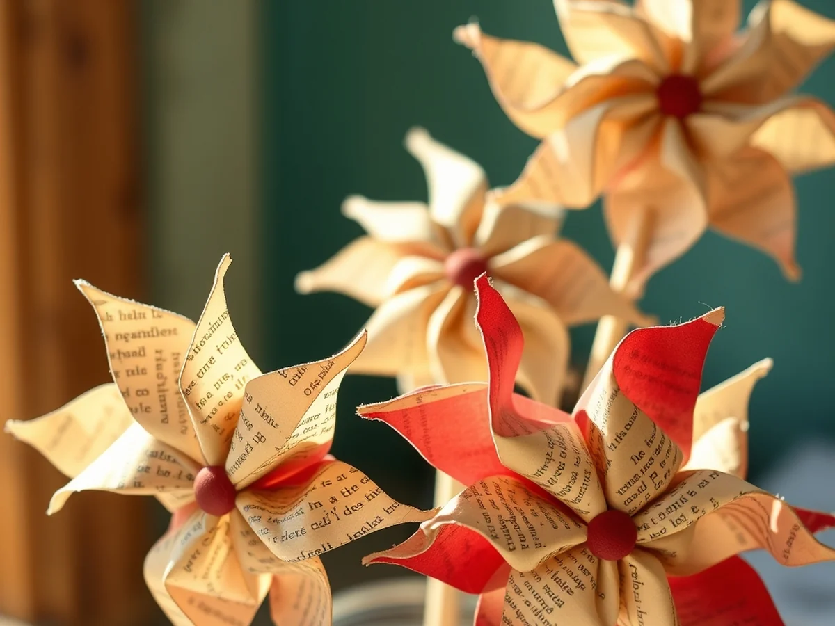 Vintage Paper Pinwheels - book crafts diy ideas
