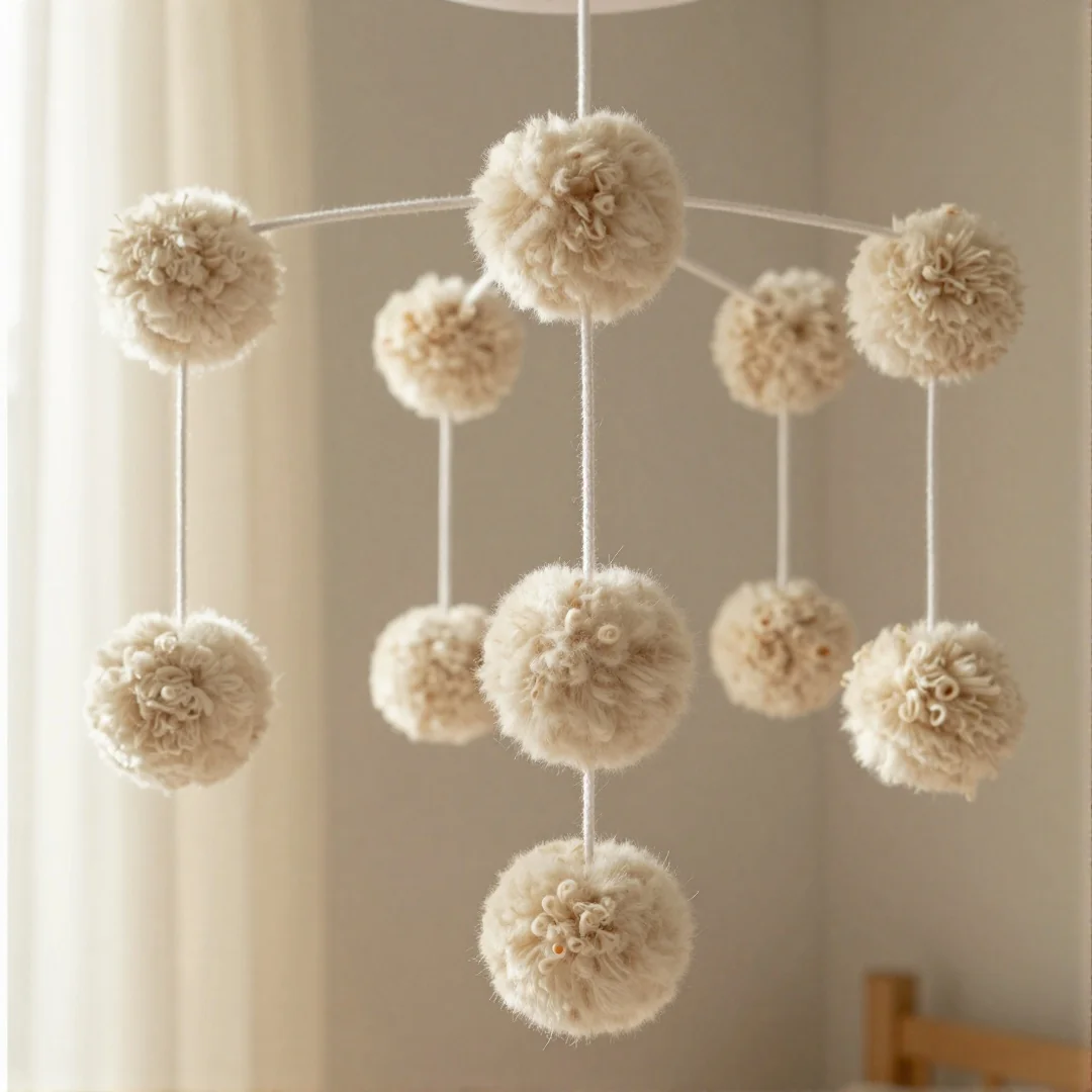 Neutral Pom Pom - how to make baby mobile at home
