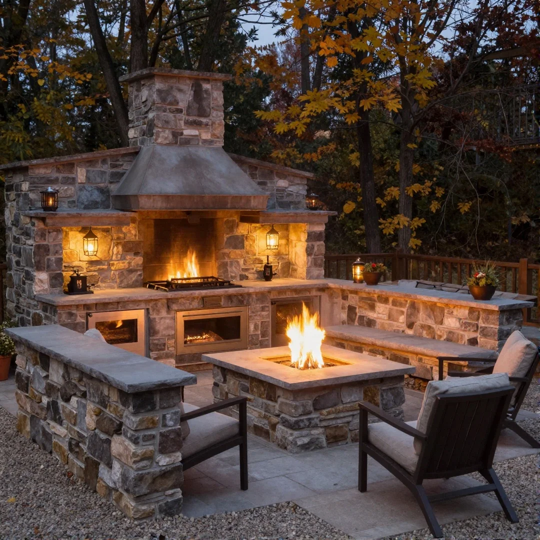 Fire pit dining area - outdoor kitchen 23 ideas transform your space into an alfresco paradise