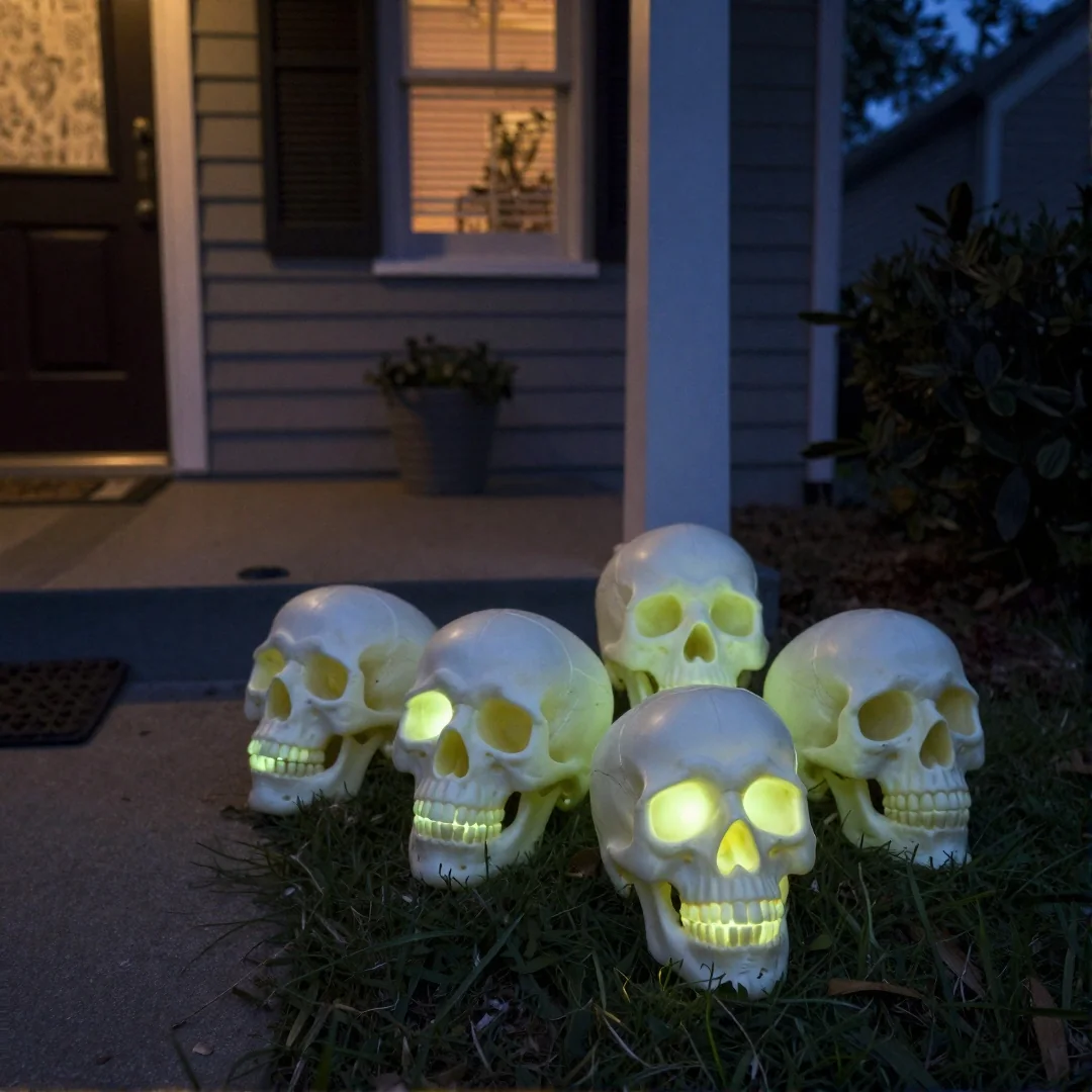 Glowing plastic skulls - spooky halloween outside decor 21 ideas to transform your yard