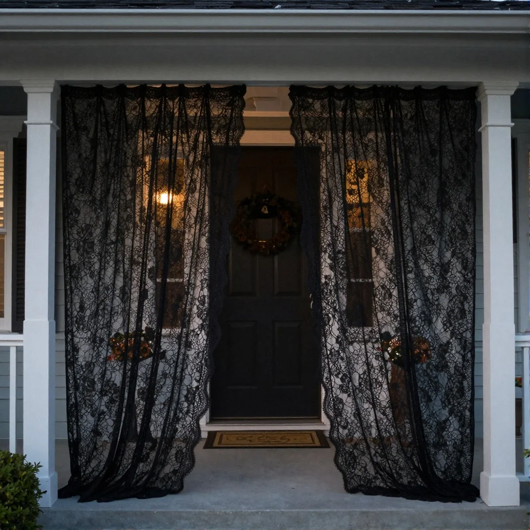Black lace curtains - spooky halloween outside decor 21 ideas to transform your yard