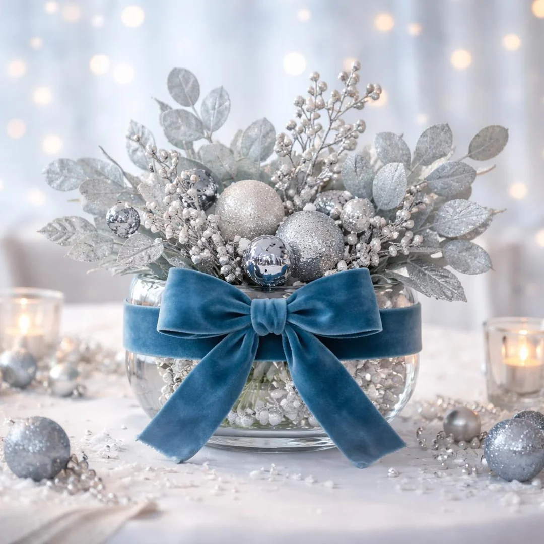 Blue Silver Centerpiece - winter wonderland baby shower