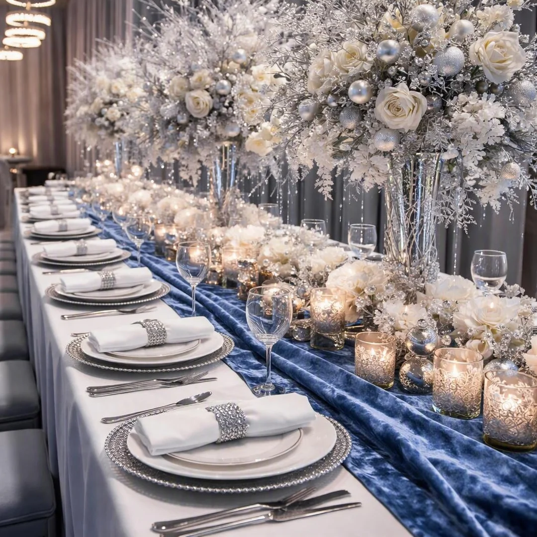 Blue Velvet Table Runner - winter wonderland baby shower
