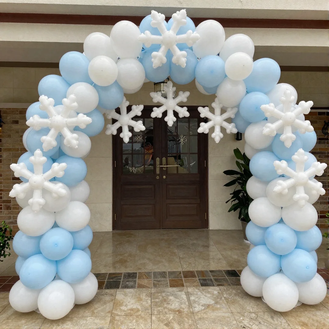 Cascading Snowflake Balloon Arches - winter wonderland baby shower