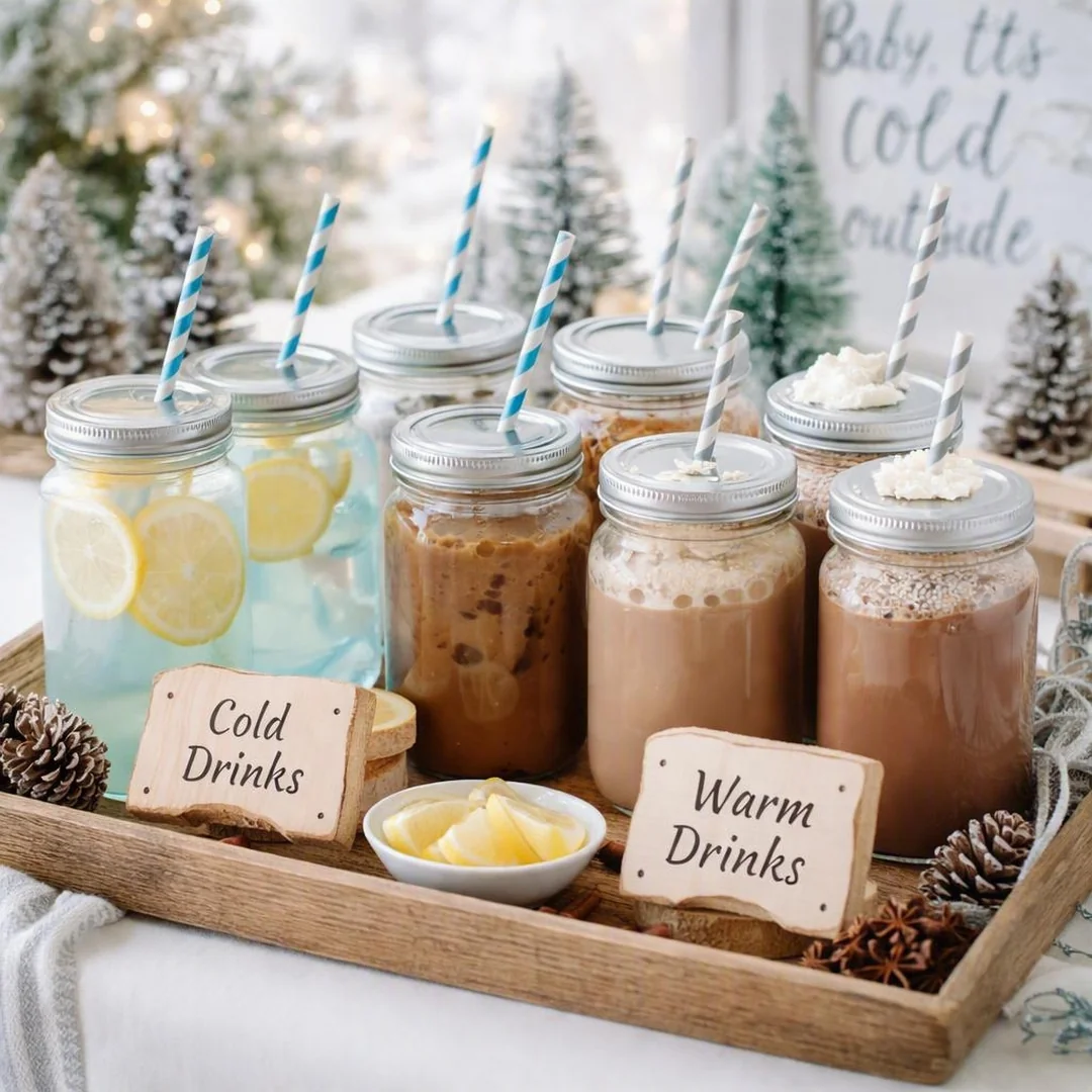 Mason Jar Drinks - winter wonderland baby shower