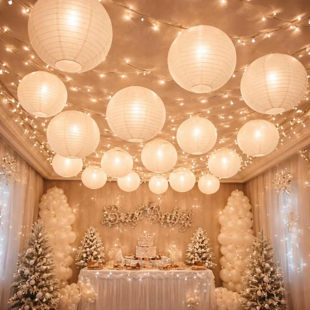 Paper Lantern Ceiling - winter wonderland baby shower