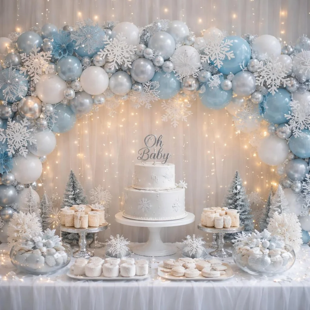 Snowflake Balloon Garland - winter wonderland baby shower